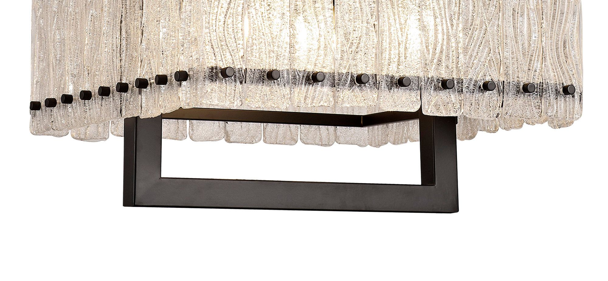 Serenity Large Square Pendant, 5 Light E27, Matt Black/Crystal Sand Glass - Image 2