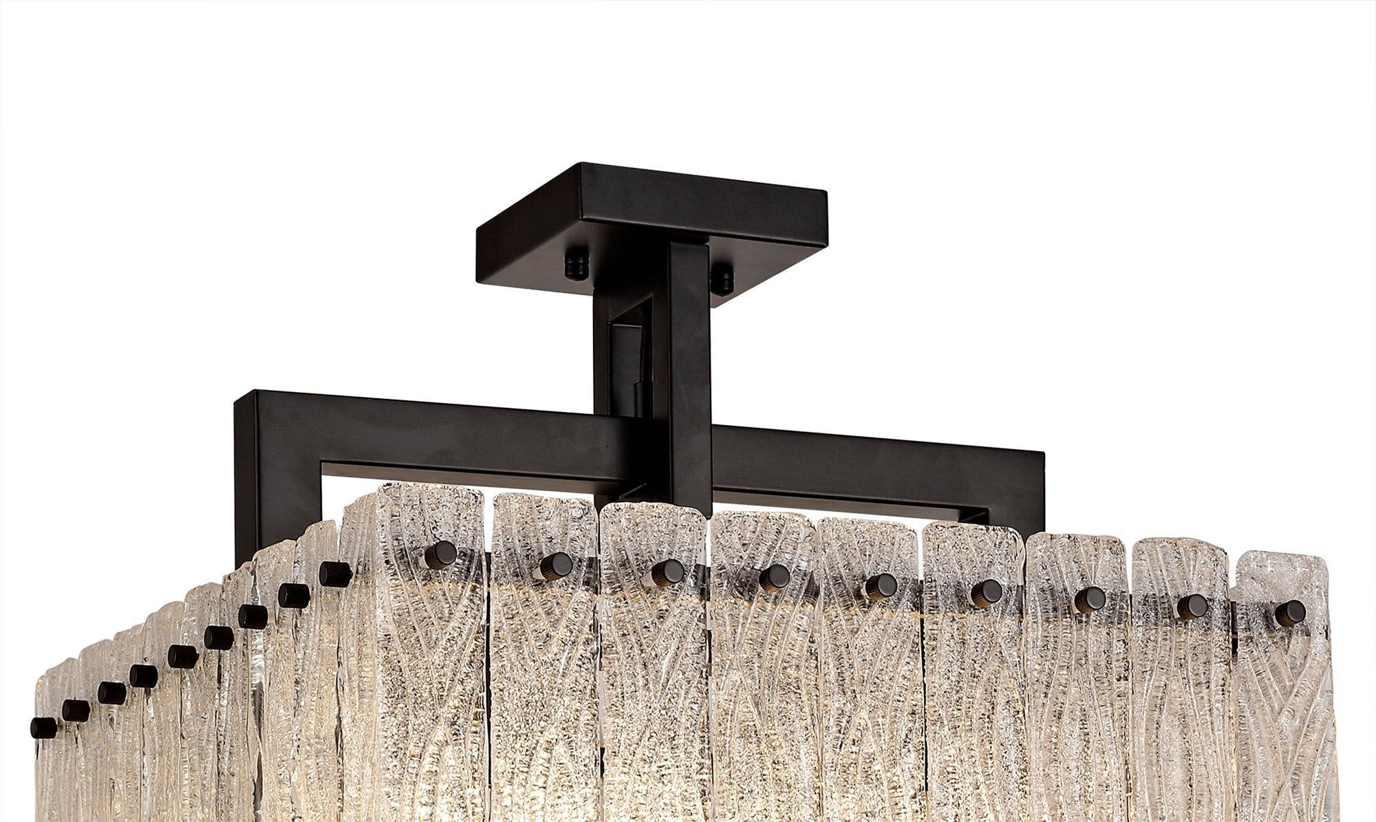 Serenity Large Square Pendant, 5 Light E27, Matt Black/Crystal Sand Glass - Image 3