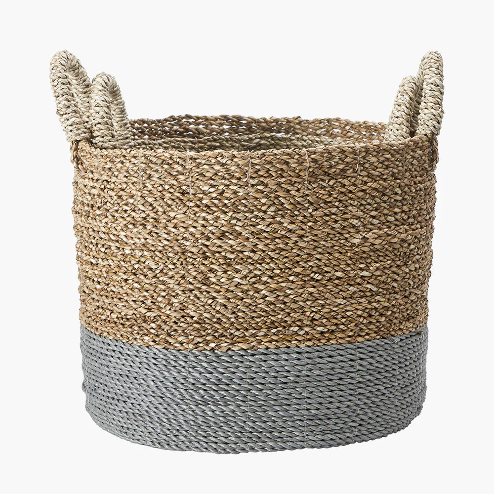 Set of 2 Banana Leaf Two Tone Natural and Grey Baskets - Image 3
