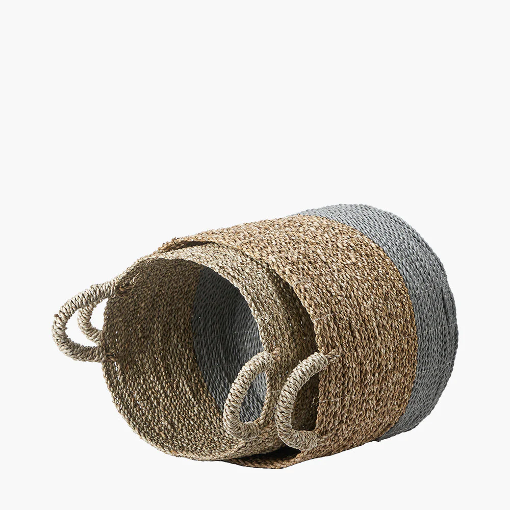 Set of 2 Banana Leaf Two Tone Natural and Grey Baskets - Image 4