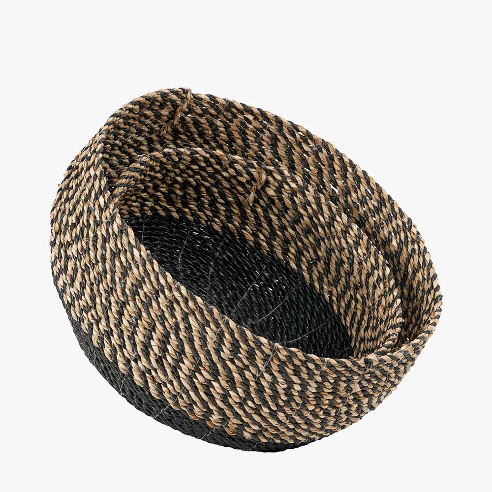 Set of 2 Seagrass Natural and Black Round Baskets - Image 2