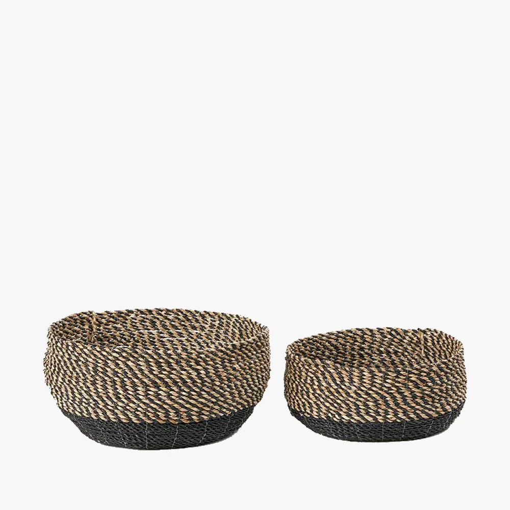 Set of 2 Seagrass Natural and Black Round Baskets - Image 4