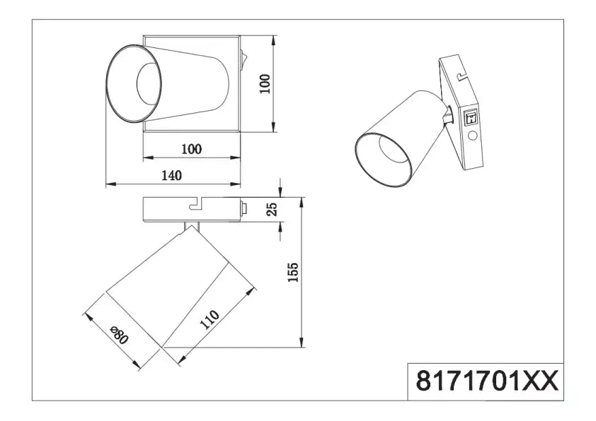 Sharp Wall/Ceiling Spotlight - Black/White - Image 3