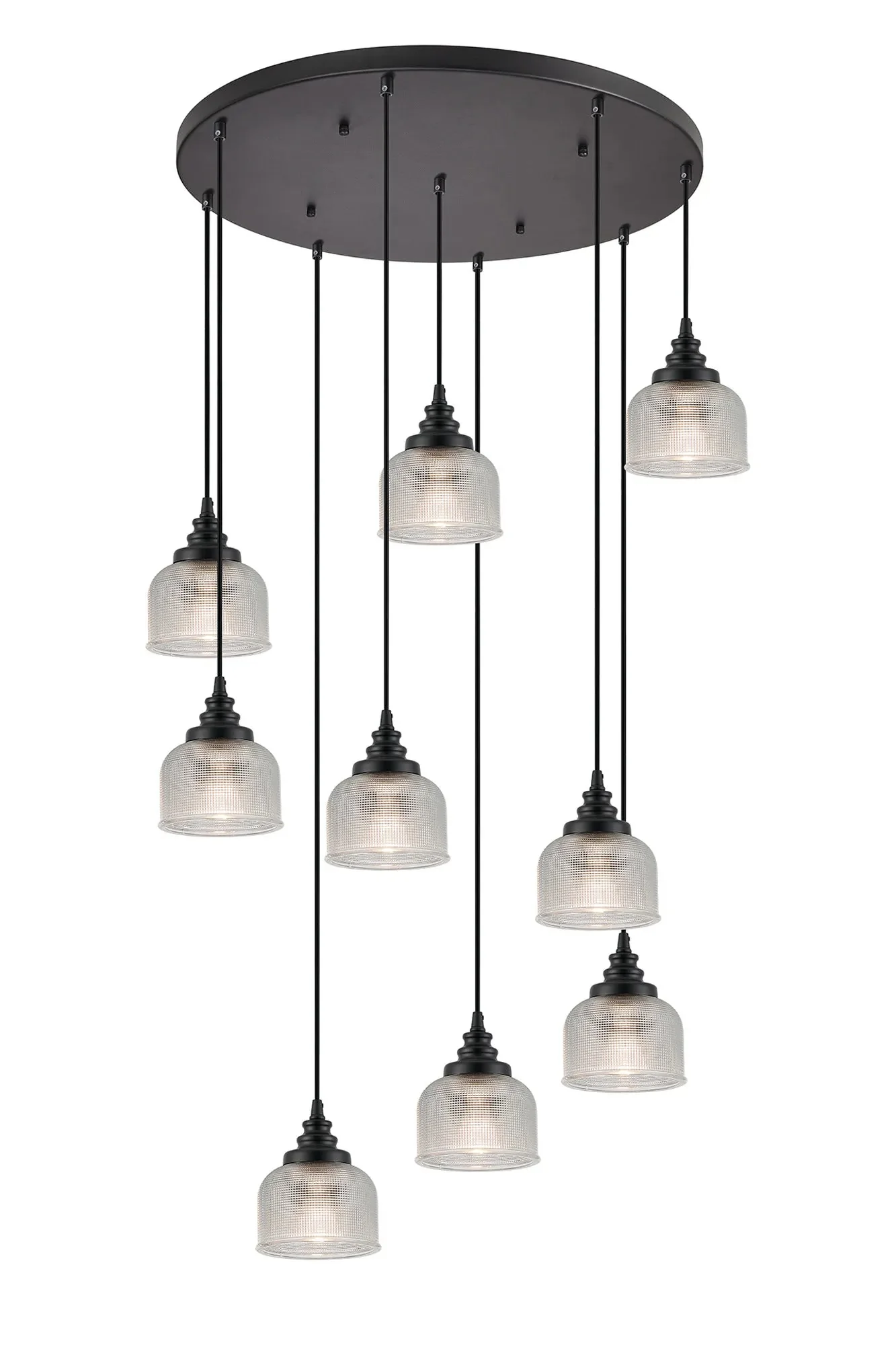 Sheffield Cluster Light Round Pendant, E27 Satin Black/Prismatic Dome Glass With Various Shades - Image 10