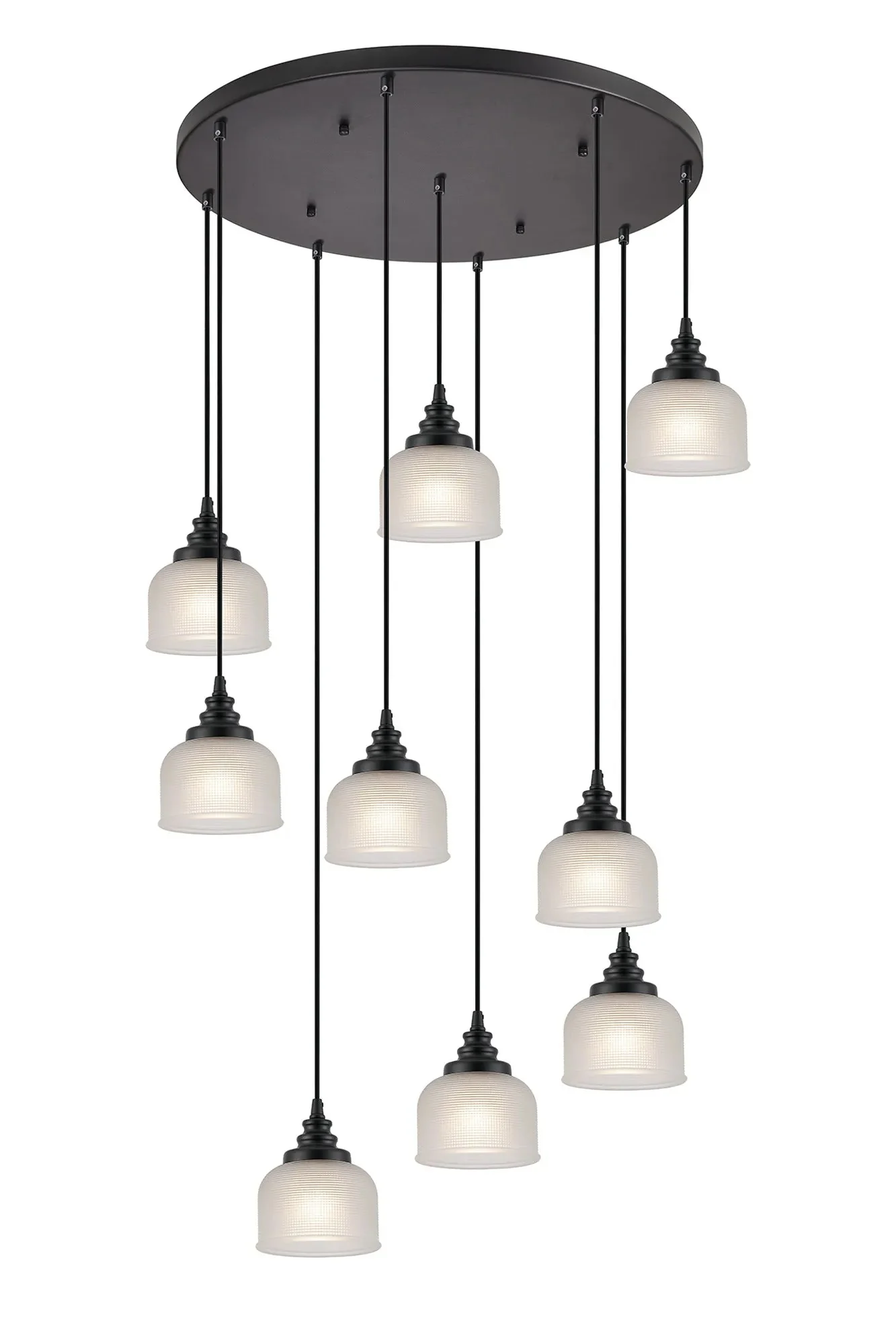 Sheffield Cluster Light Round Pendant, E27 Satin Black/Prismatic Dome Glass With Various Shades - Image 11