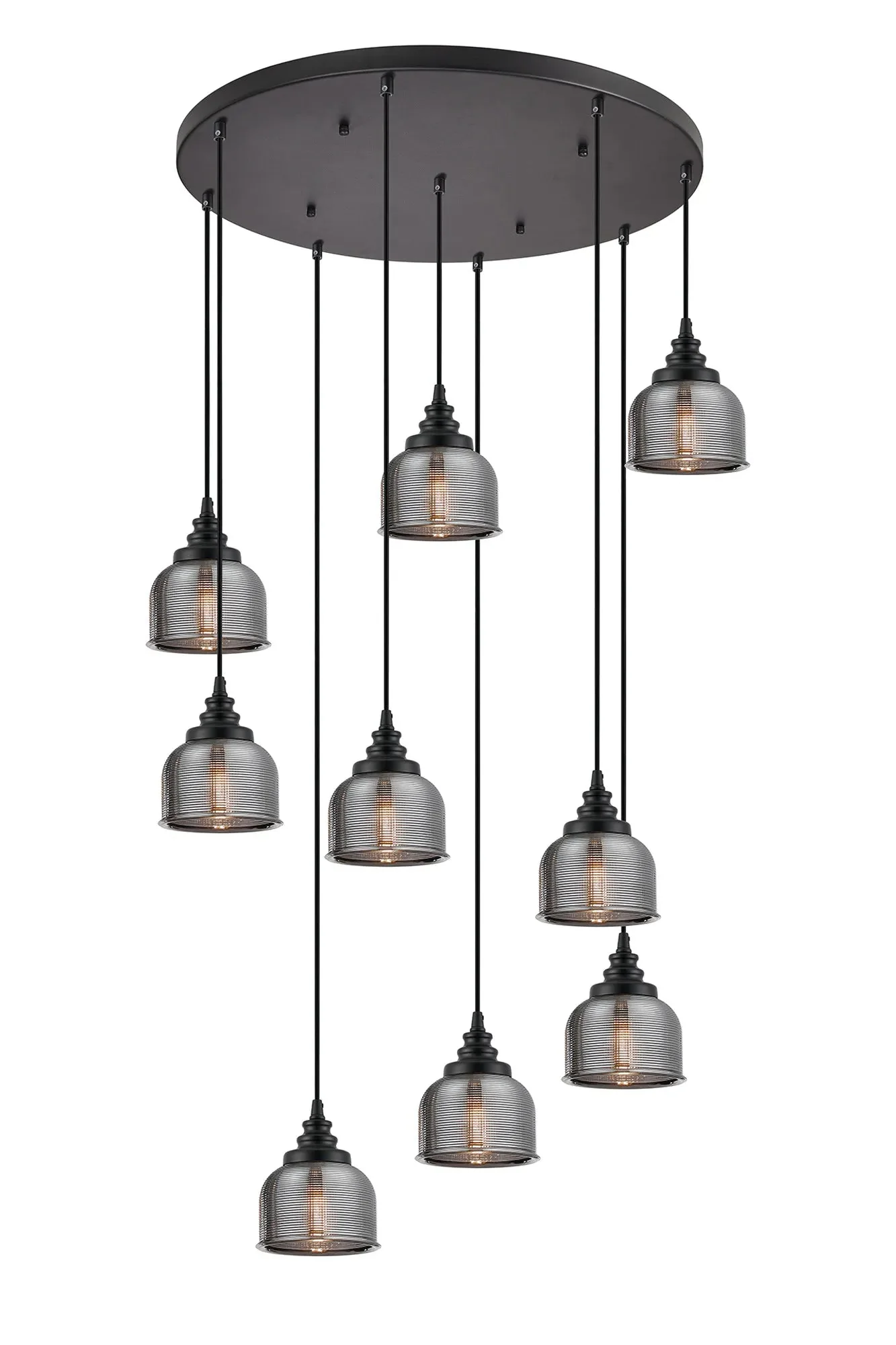 Sheffield Cluster Light Round Pendant, E27 Satin Black/Prismatic Dome Glass With Various Shades - Image 12