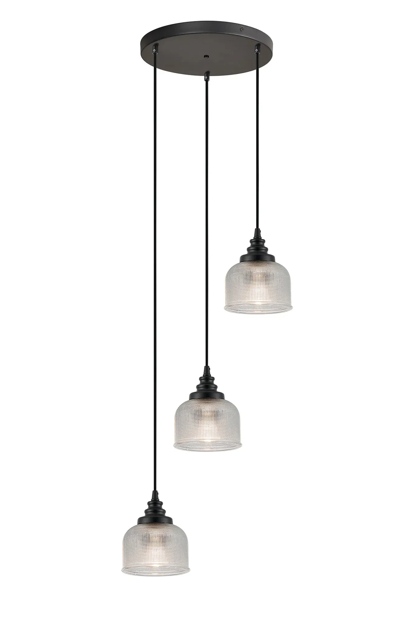 Sheffield Cluster Light Round Pendant, E27 Satin Black/Prismatic Dome Glass With Various Shades - Image 2
