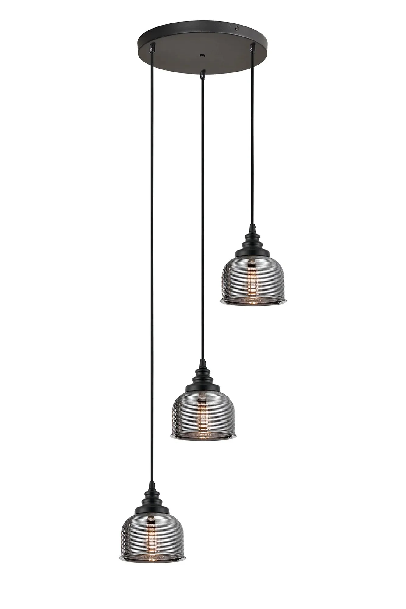 Sheffield Cluster Light Round Pendant, E27 Satin Black/Prismatic Dome Glass With Various Shades - Image 4