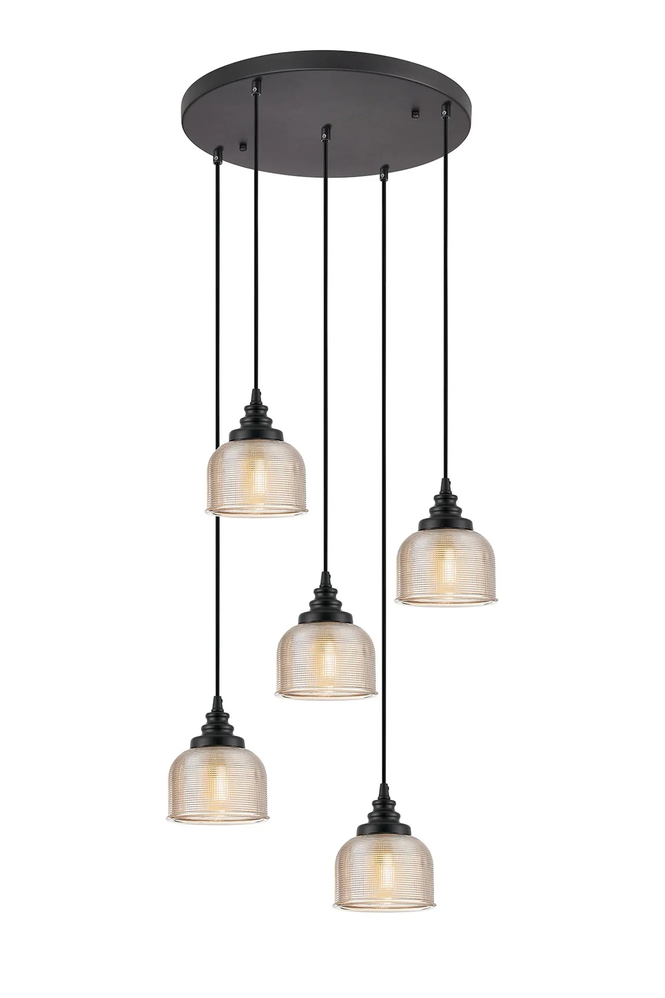 Sheffield Cluster Light Round Pendant, E27 Satin Black/Prismatic Dome Glass With Various Shades - Image 5