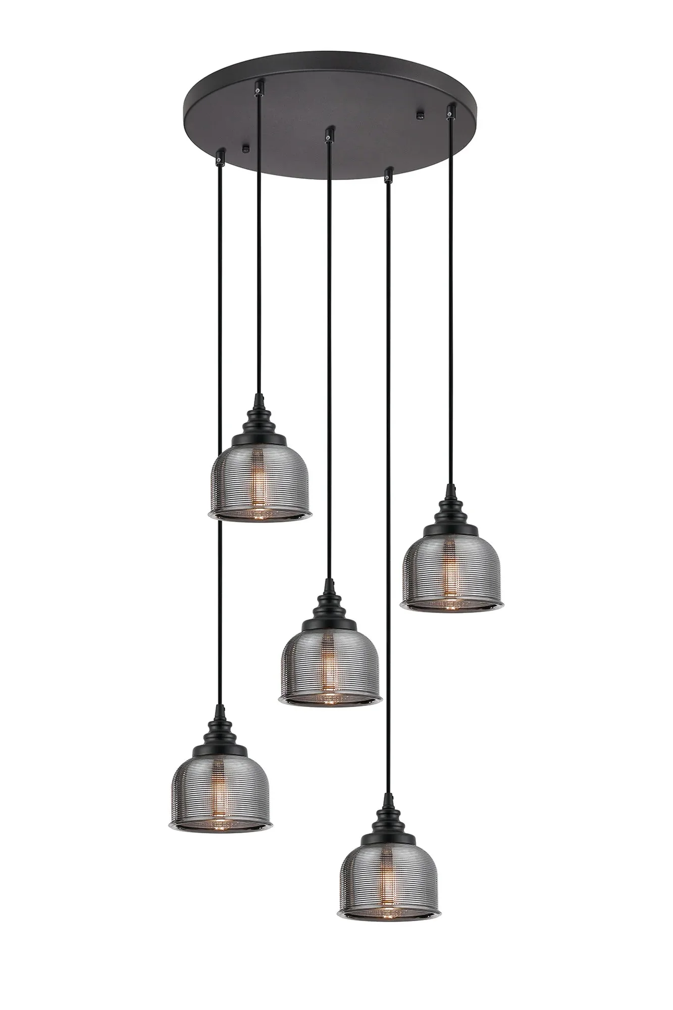 Sheffield Cluster Light Round Pendant, E27 Satin Black/Prismatic Dome Glass With Various Shades - Image 8