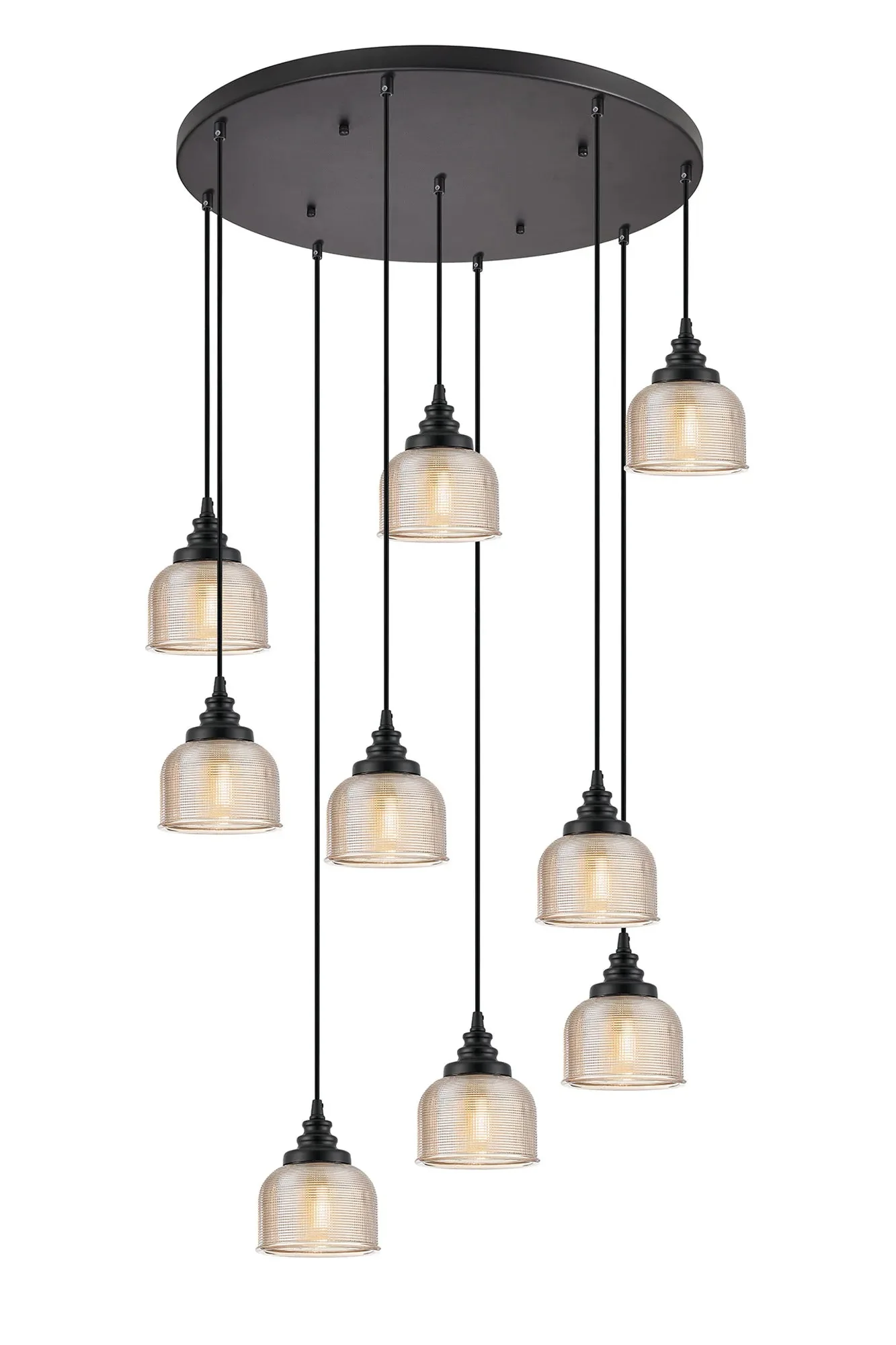 Sheffield Cluster Light Round Pendant, E27 Satin Black/Prismatic Dome Glass With Various Shades - Image 9