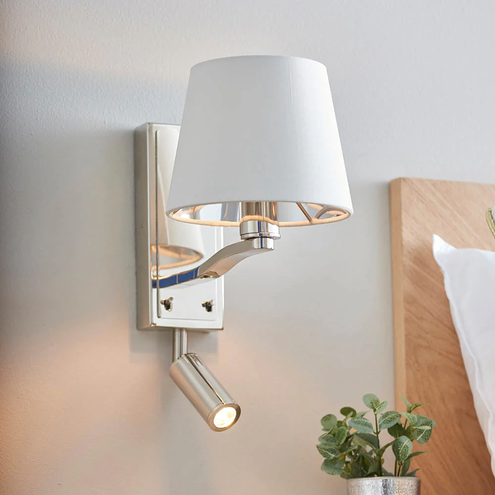 Shelbourne 1Lt Wall & Spot - Bright Nickel/Satin Gold E14+LED - Image 3