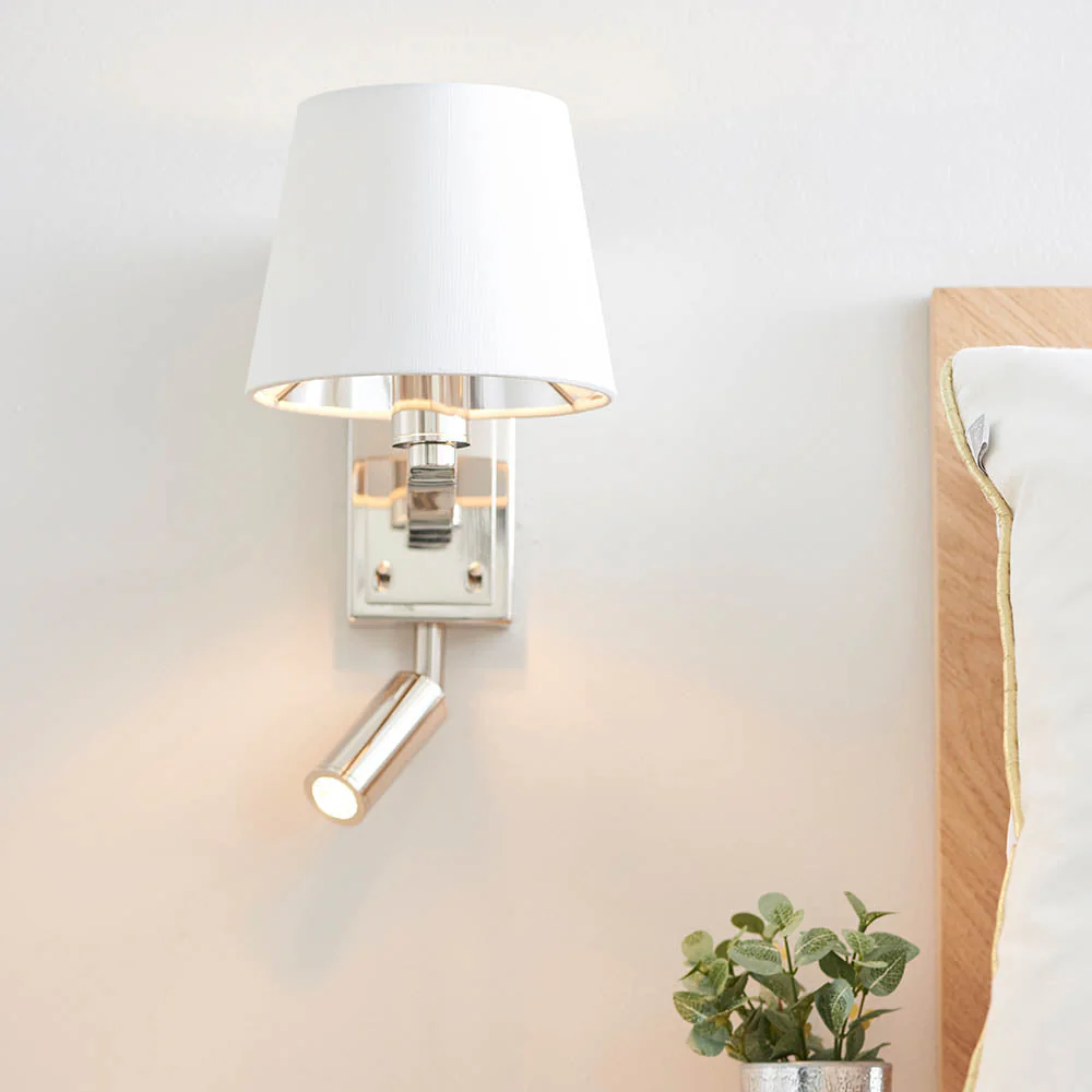 Shelbourne 1Lt Wall & Spot - Bright Nickel/Satin Gold E14+LED - Image 4
