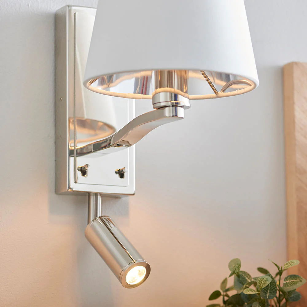 Shelbourne 1Lt Wall & Spot - Bright Nickel/Satin Gold E14+LED - Image 5