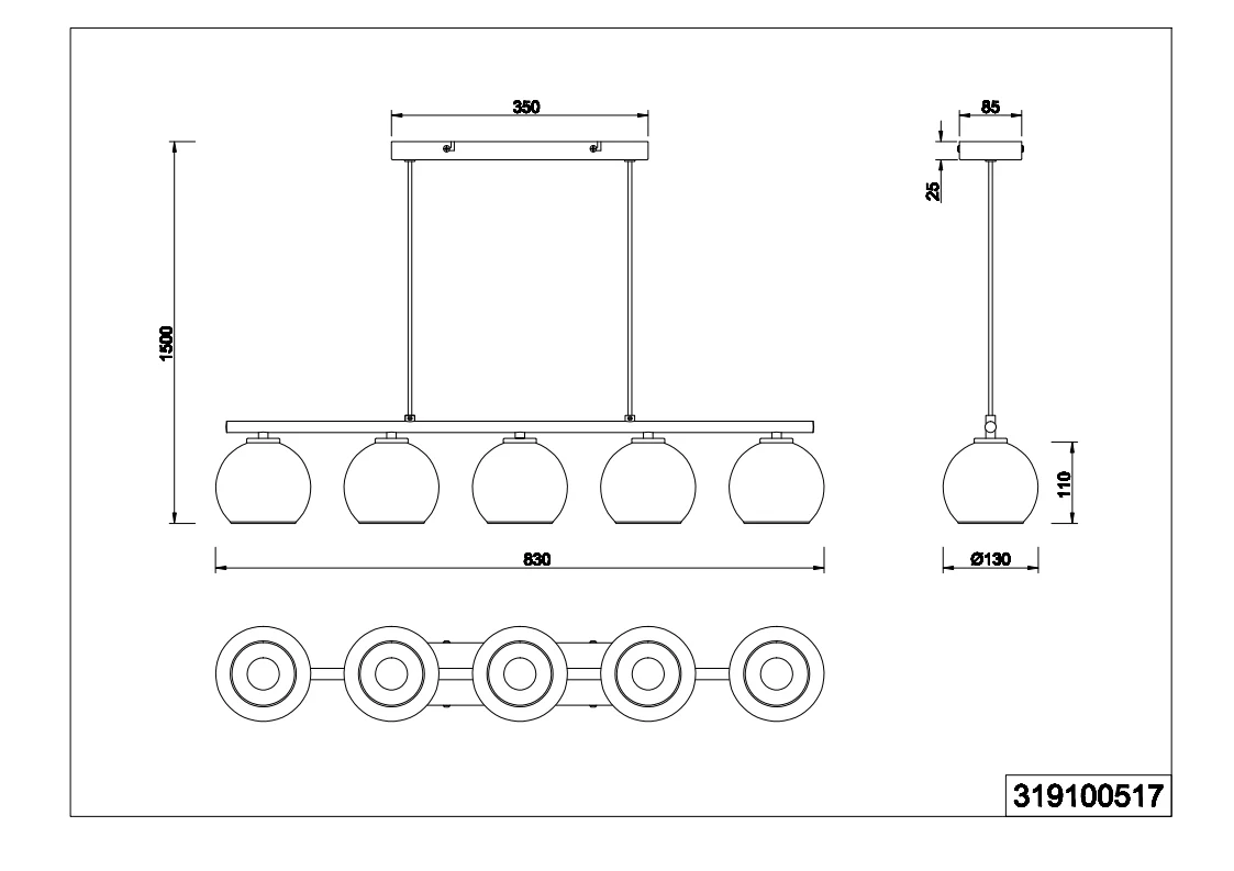 Sheldon 5Lt Linear Pendant - Image 2