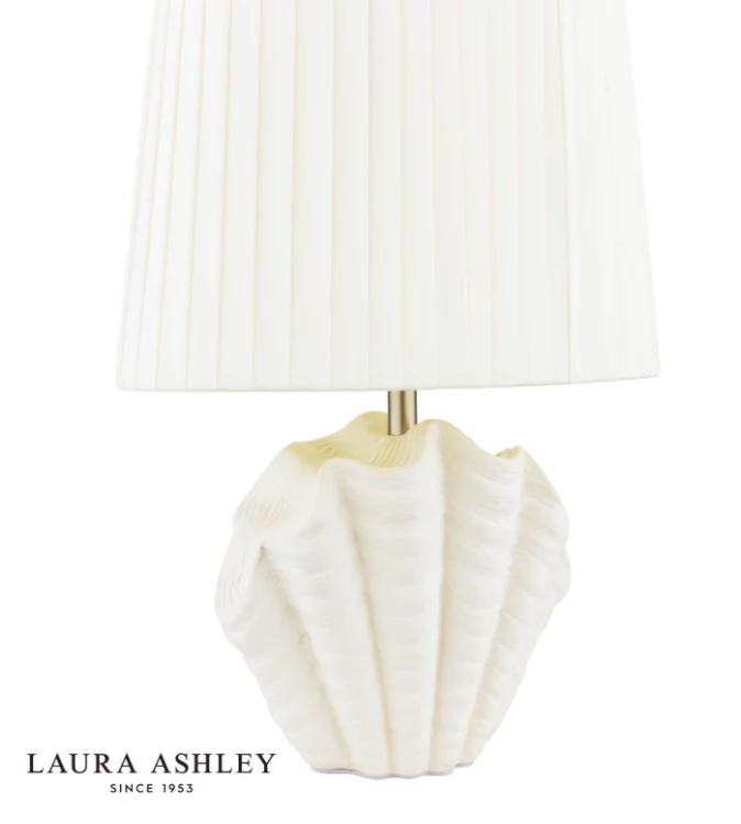 Shell Table Lamp White Ceramic and Satin Chrome With Shade - Image 2