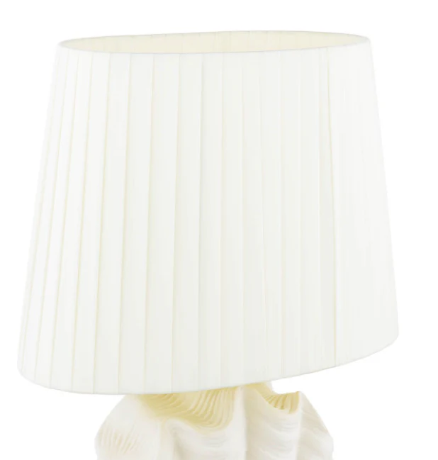 Shell Table Lamp White Ceramic and Satin Chrome With Shade - Image 3
