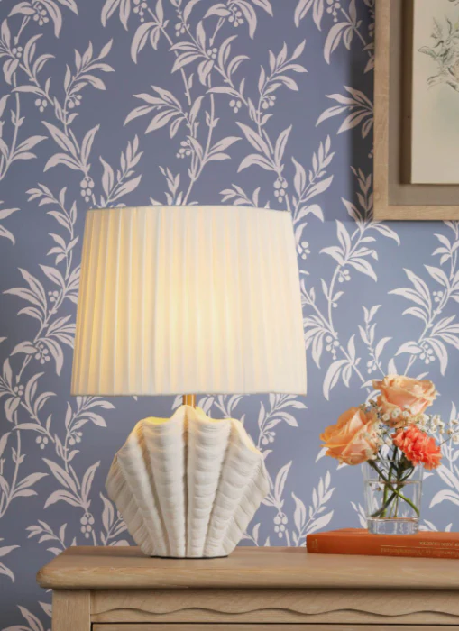 Shell Table Lamp White Ceramic and Satin Chrome With Shade - Image 5