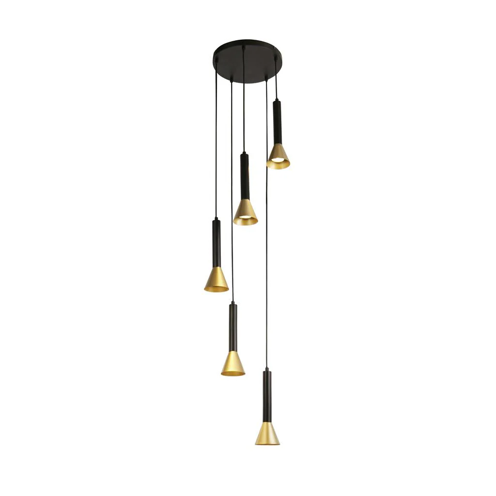 Signal 5Lt Multi-Drop Pendant - Black & Gold Metal GU10