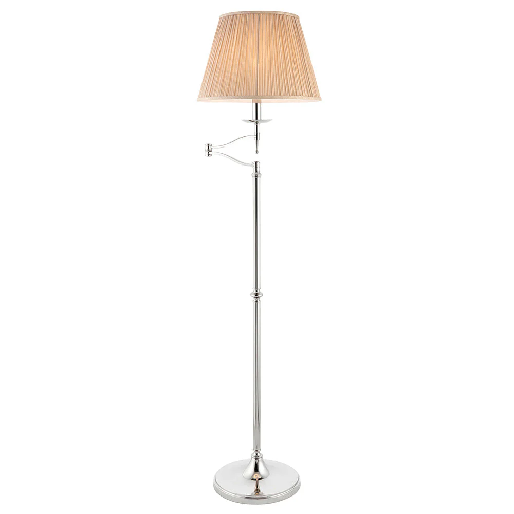 Sirius Swing Arm Floor Lamp Beige Shade - Antique Brass/Nickel Finish E27 - Image 11