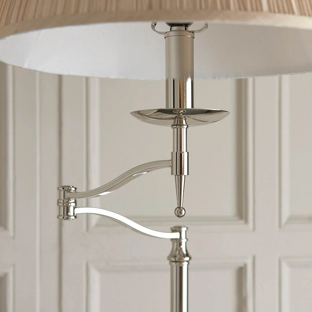 Sirius Swing Arm Floor Lamp Beige Shade - Antique Brass/Nickel Finish E27 - Image 14