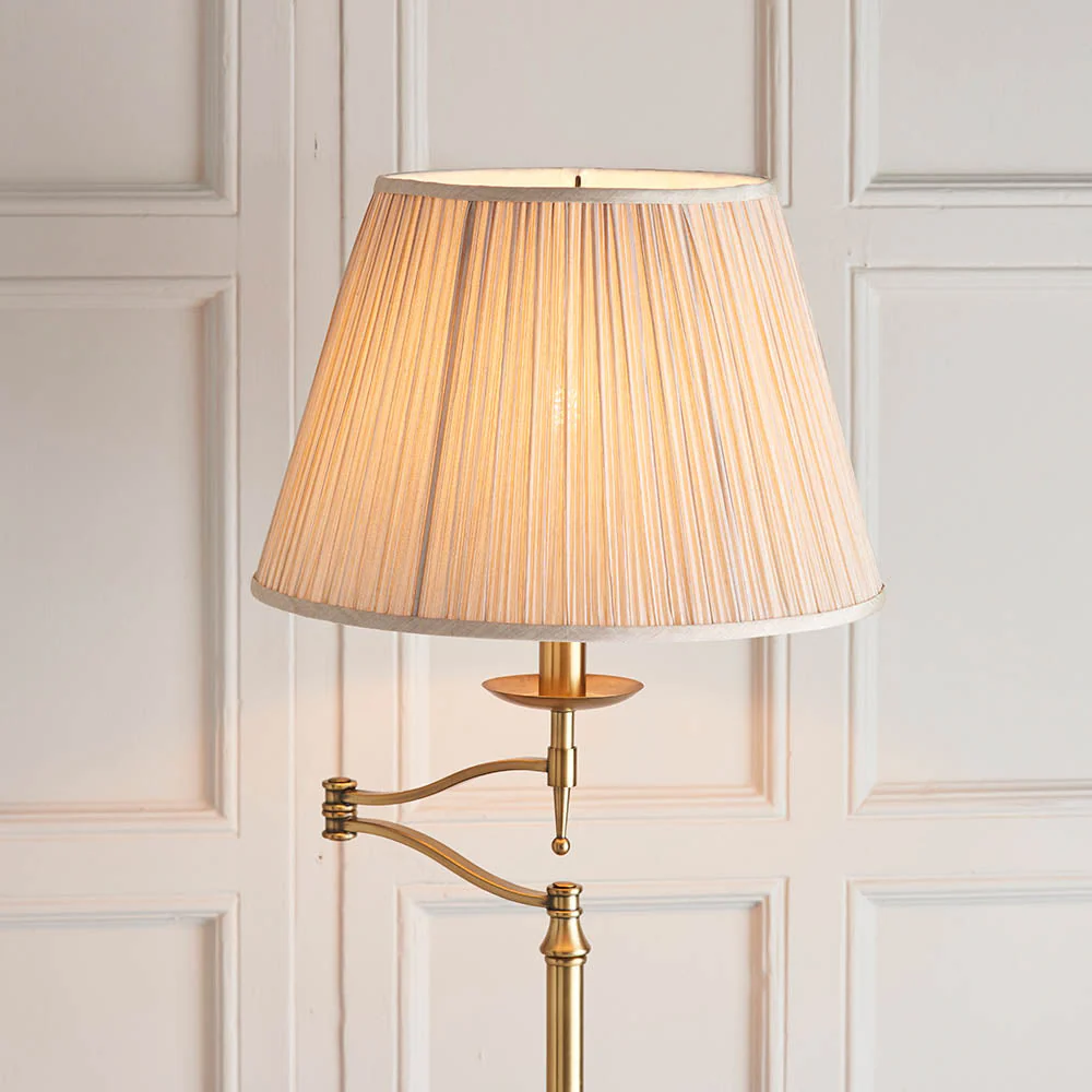 Sirius Swing Arm Floor Lamp Beige Shade - Antique Brass/Nickel Finish E27 - Image 3