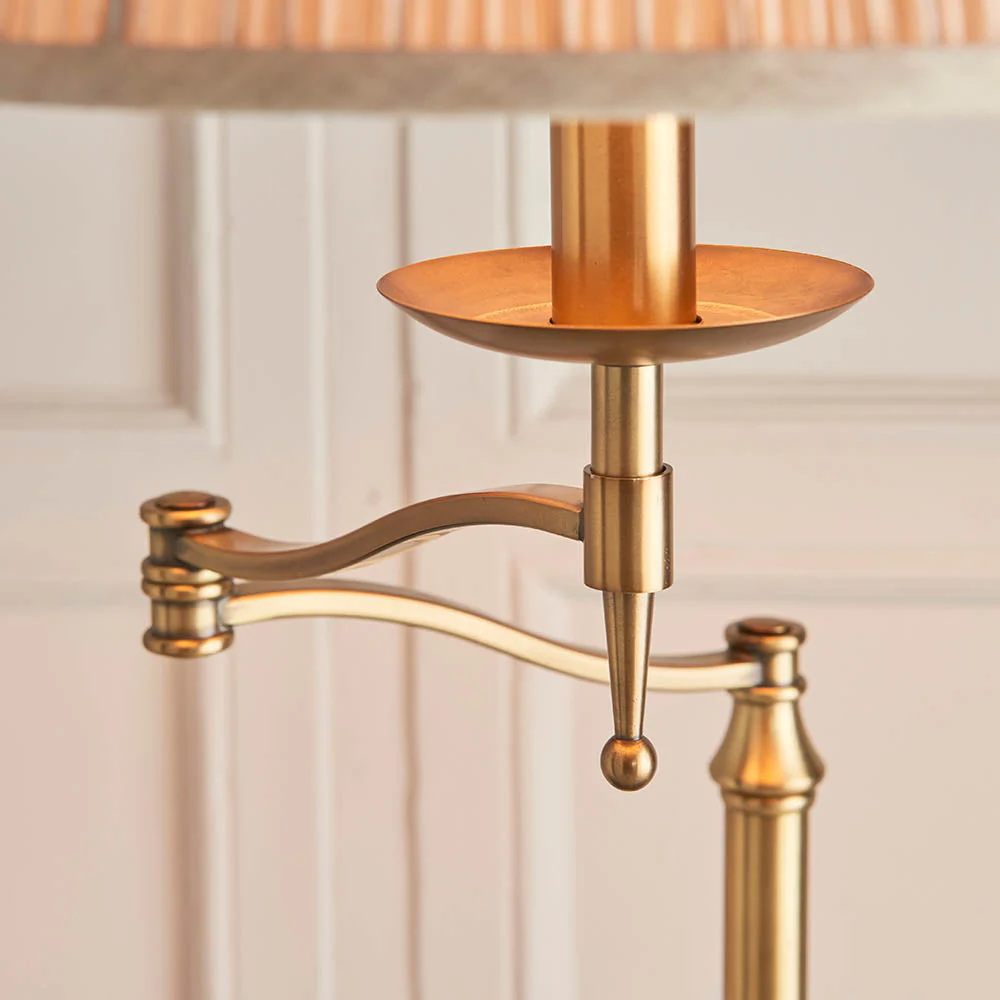 Sirius Swing Arm Floor Lamp Beige Shade - Antique Brass/Nickel Finish E27 - Image 4