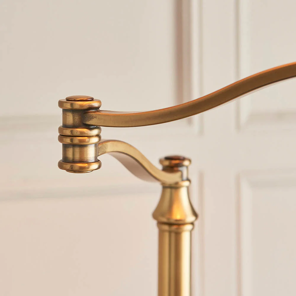 Sirius Swing Arm Floor Lamp Beige Shade - Antique Brass/Nickel Finish E27 - Image 6