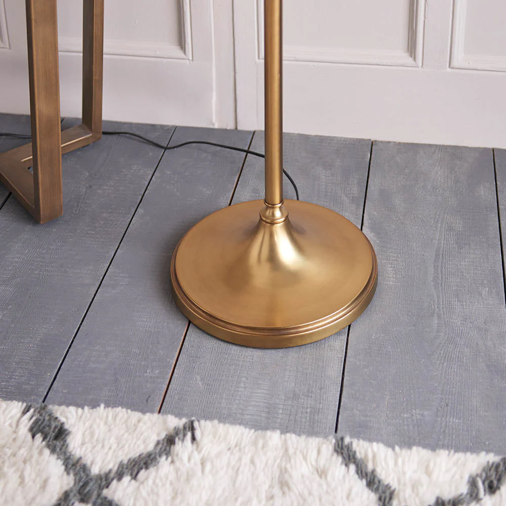 Sirius Swing Arm Floor Lamp Beige Shade - Antique Brass/Nickel Finish E27 - Image 8