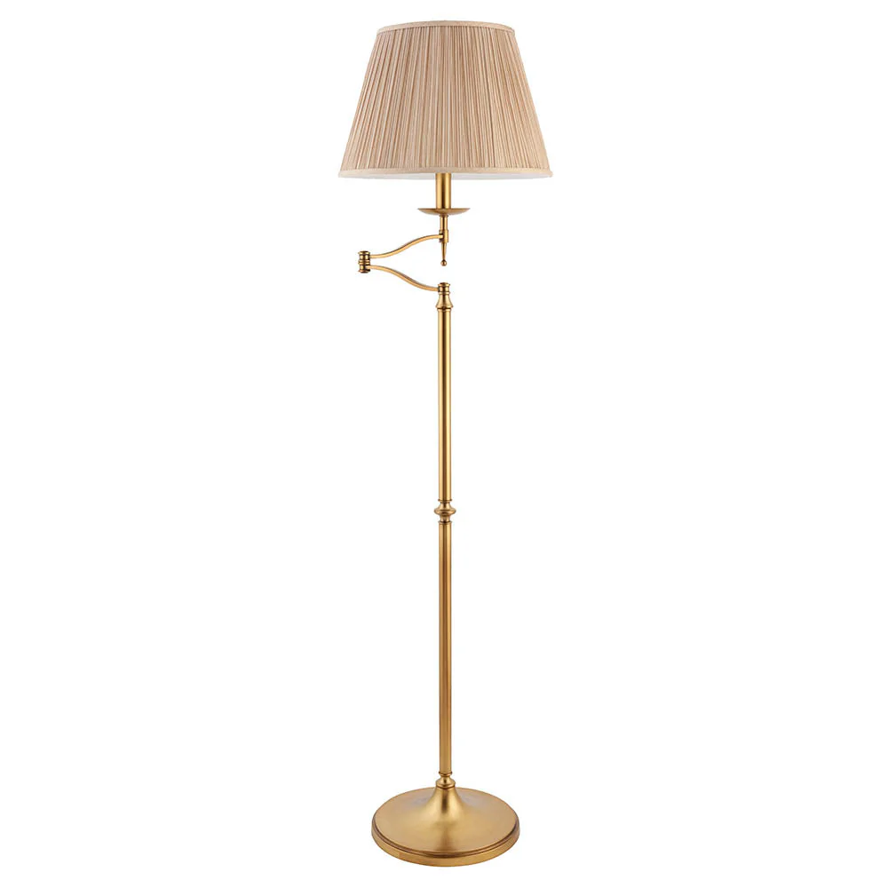 Sirius Swing Arm Floor Lamp Beige Shade - Antique Brass/Nickel Finish E27 - Image 9