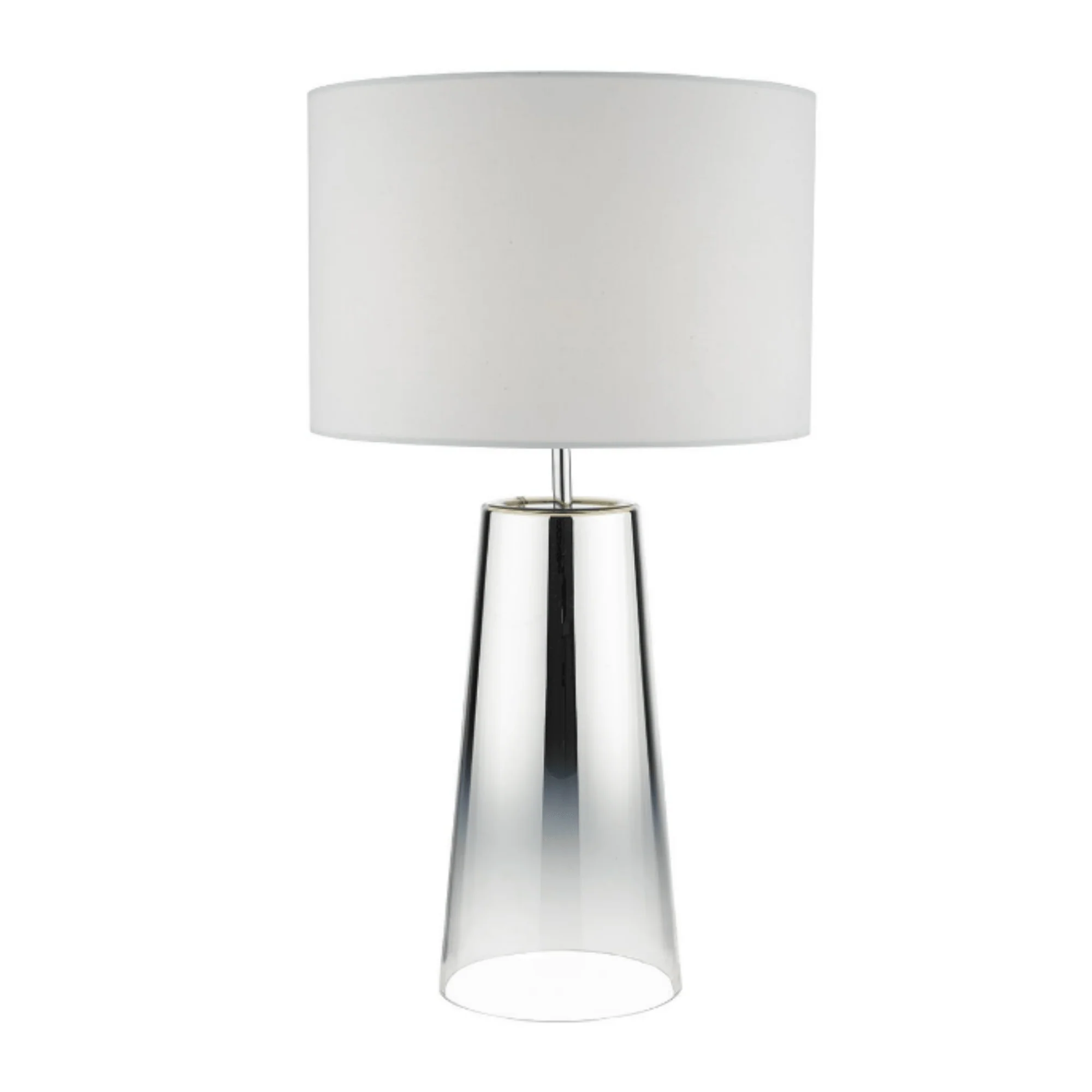 Smokey Table Lamp Clear & Chrome Ombre Glass c/w White Cotton Shade