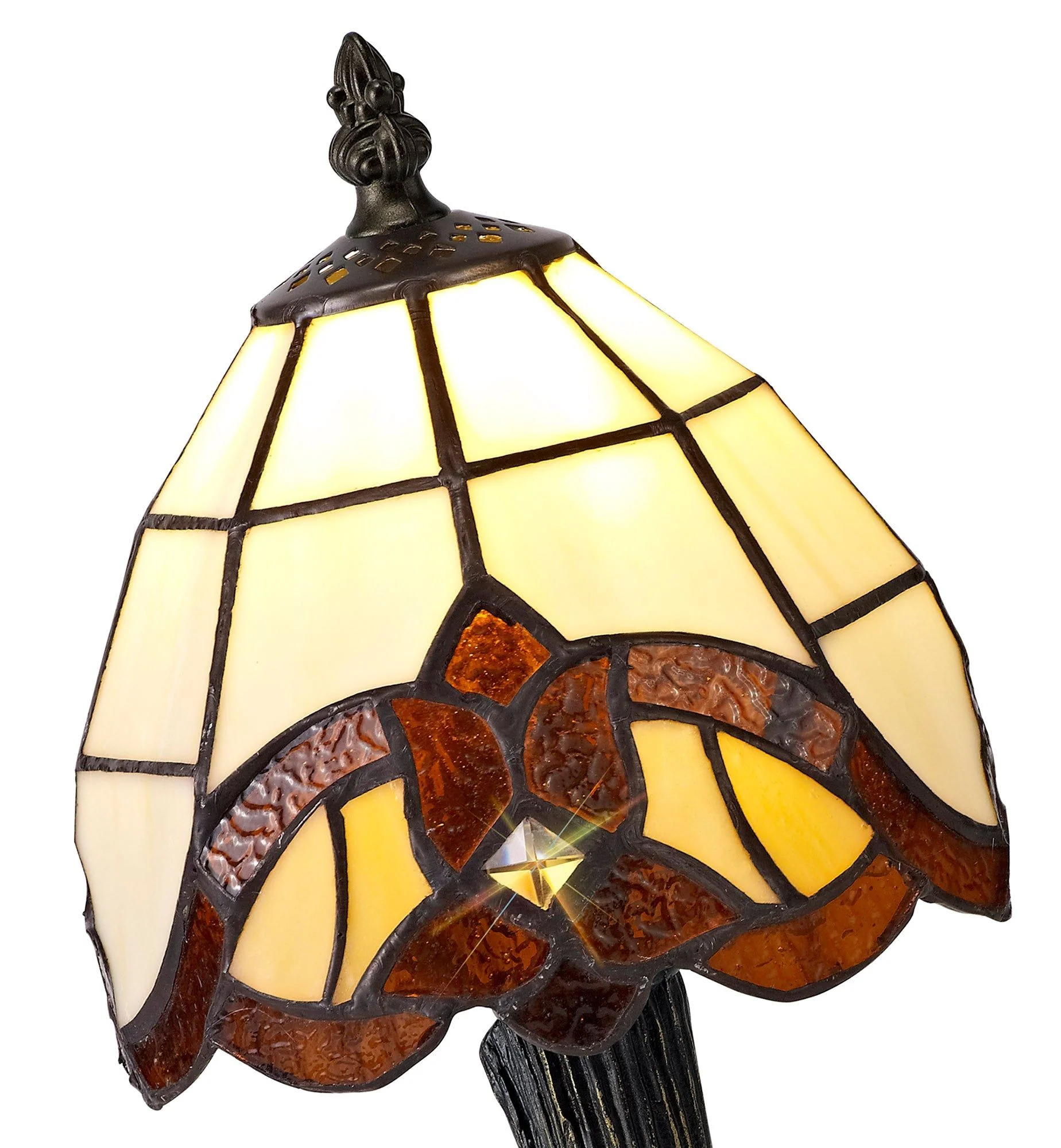 Sonic Tiffany Table Lamp, 1 x E14, Cream/Amber/Clear Crystal Shade - Image 2