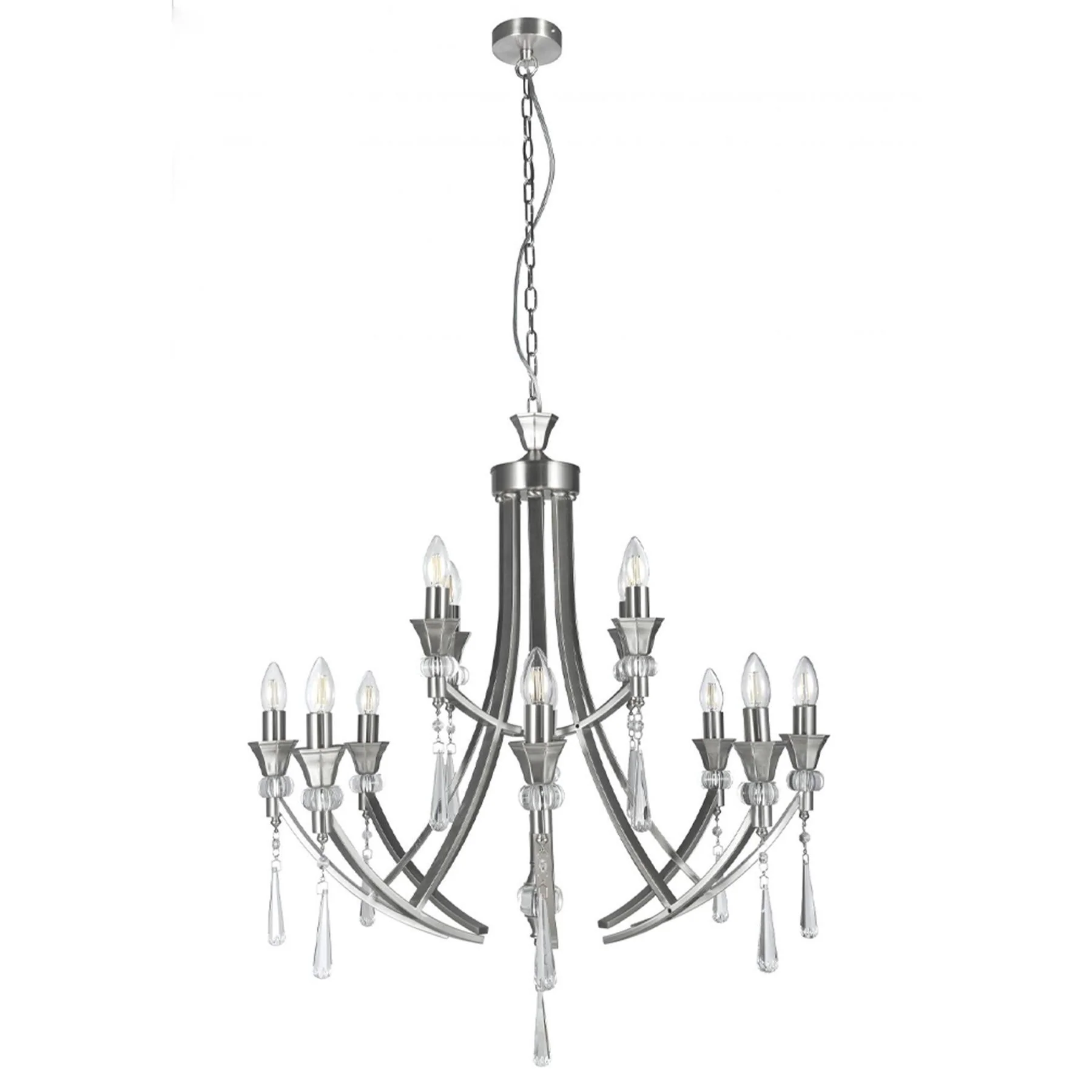 Sophia 12 Light Crystal Ceiling Light - Antique Brass/Satin Chrome Finish - Image 2