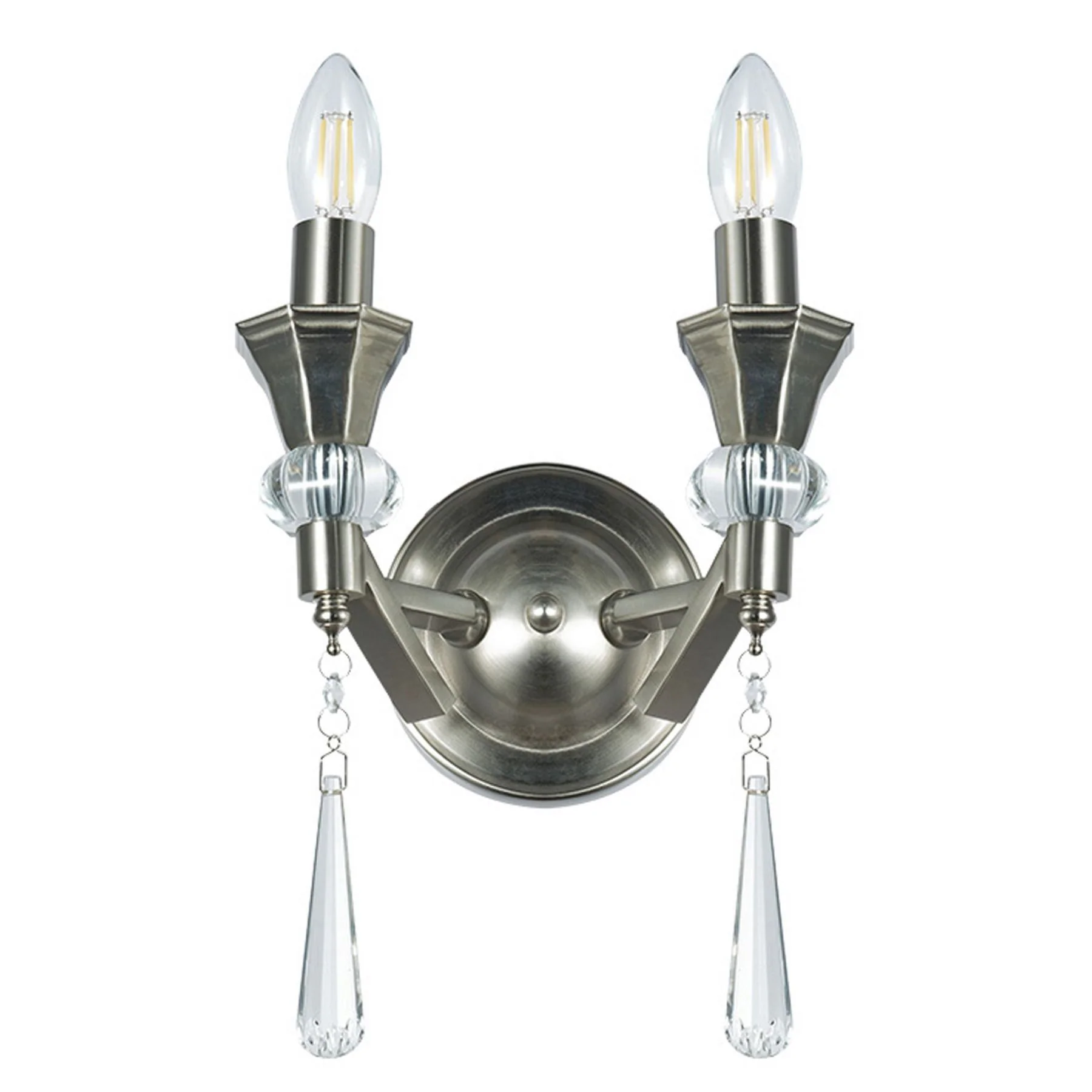 Sophia 2 Light Crystal Wall Light - Antique Brass Satin Chrome Finish - Image 2