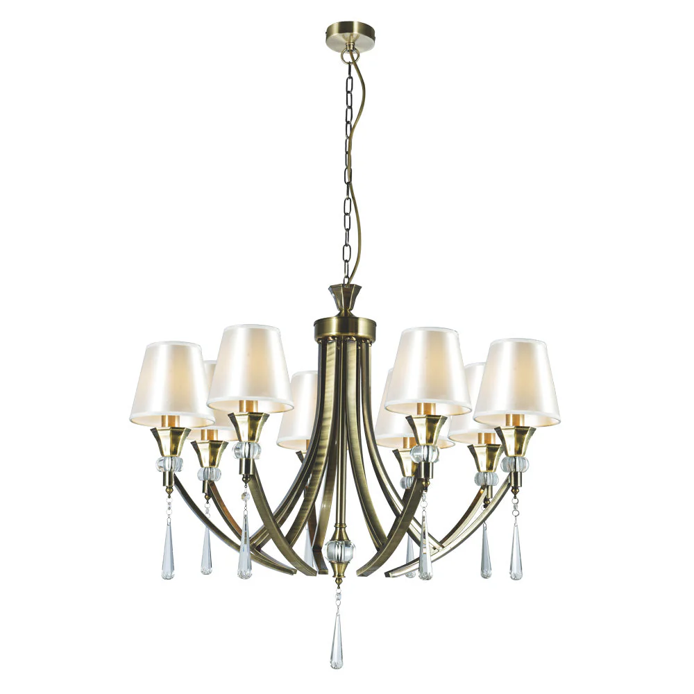 Sophia 8 Light Crystal Ceiling Light - Antique Brass Satin Chrome Finish - Image 2