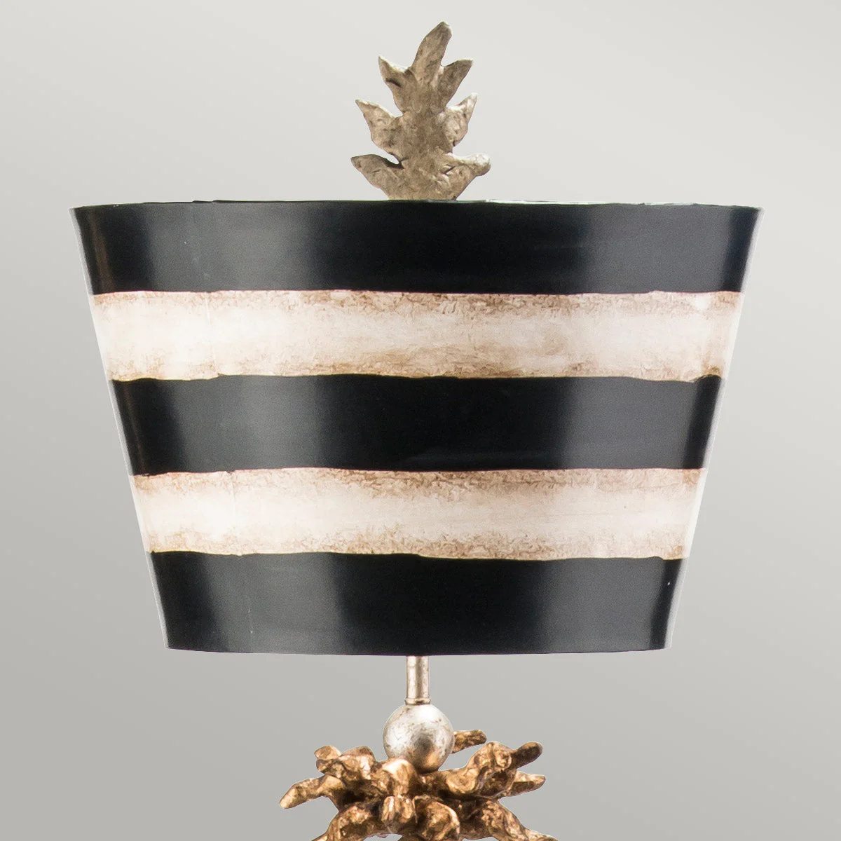 South Beach 1 Light -Floor Lamp - Black, Putty & Gold Leaf with Black and Cream Striped Shade E27 - Image 2