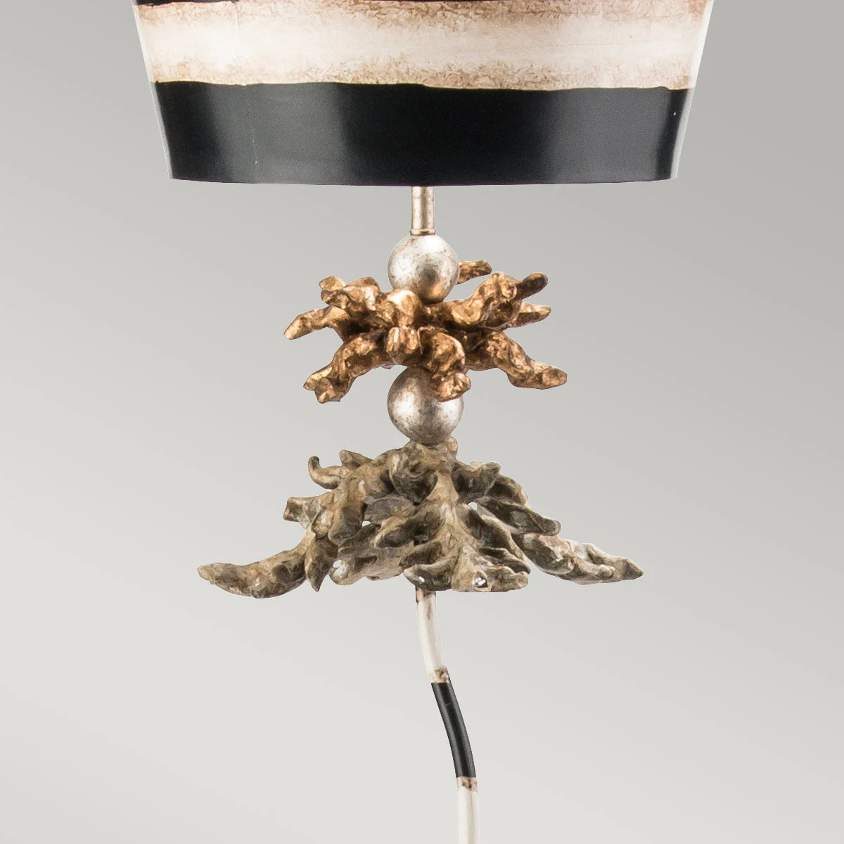 South Beach 1 Light -Floor Lamp - Black, Putty & Gold Leaf with Black and Cream Striped Shade E27 - Image 3