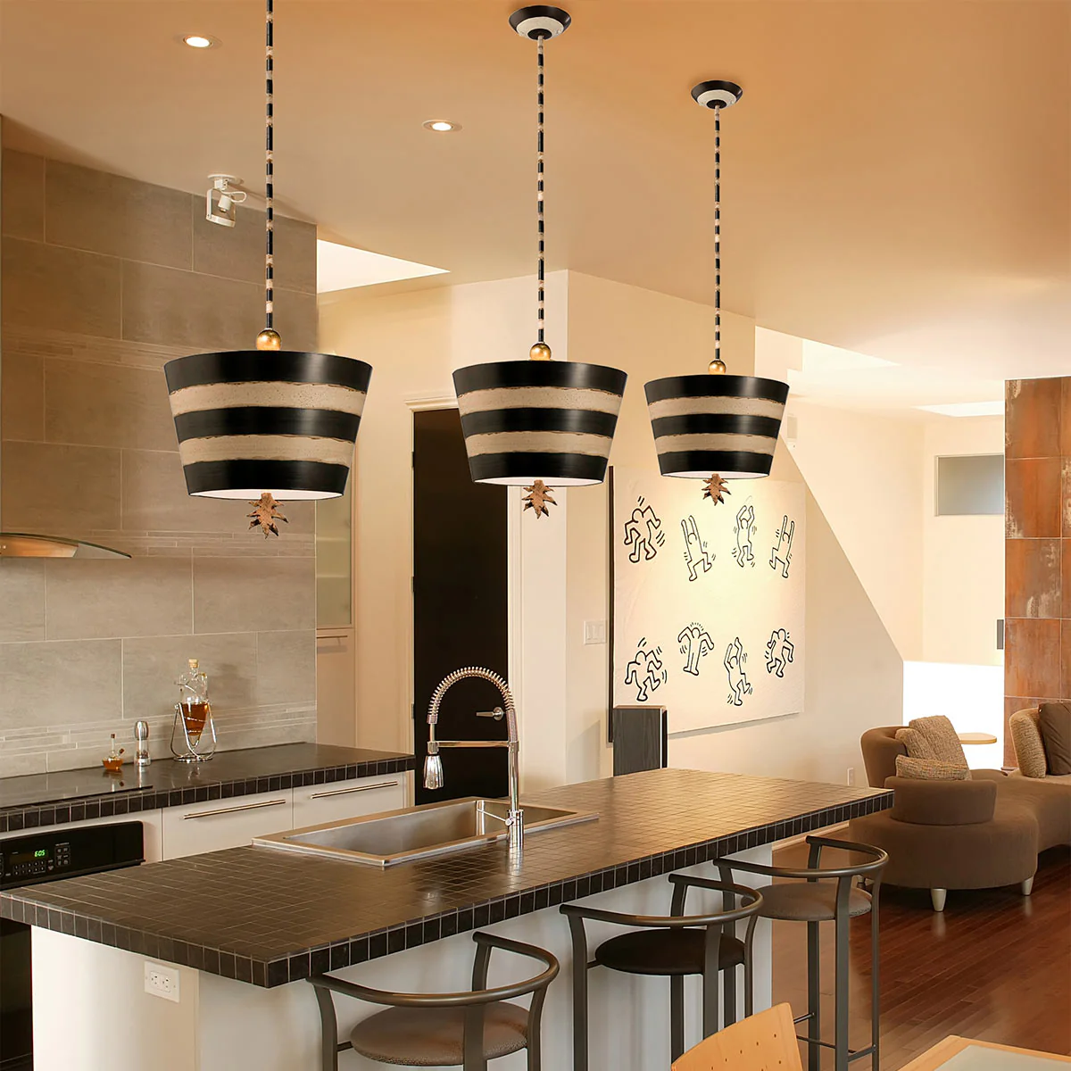 South Beach 1 Light Pendant - Black, Putty & Gold Leaf - Image 5