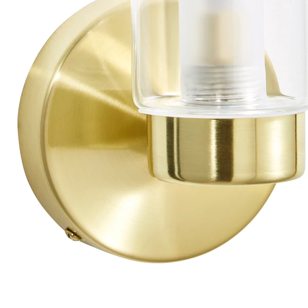 Sparti 1Lt Bathroom Wall Light  IP44 Satin Brass & Clear - Image 2