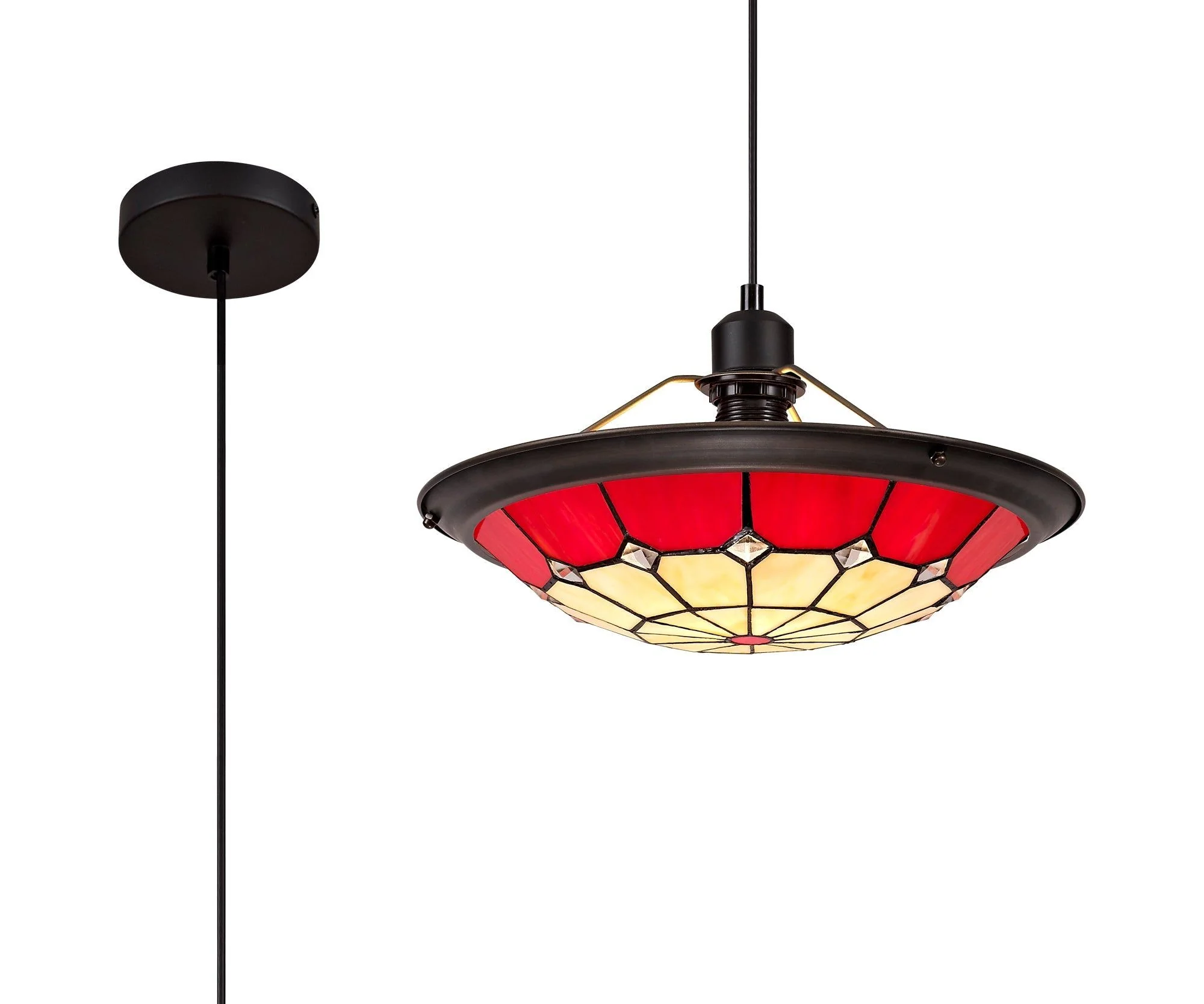 Spectra 1 Light Pendant E27 With 35cm Tiffany Shade, Beige, Green, Grey, Red, Rich, Blue - Image 2