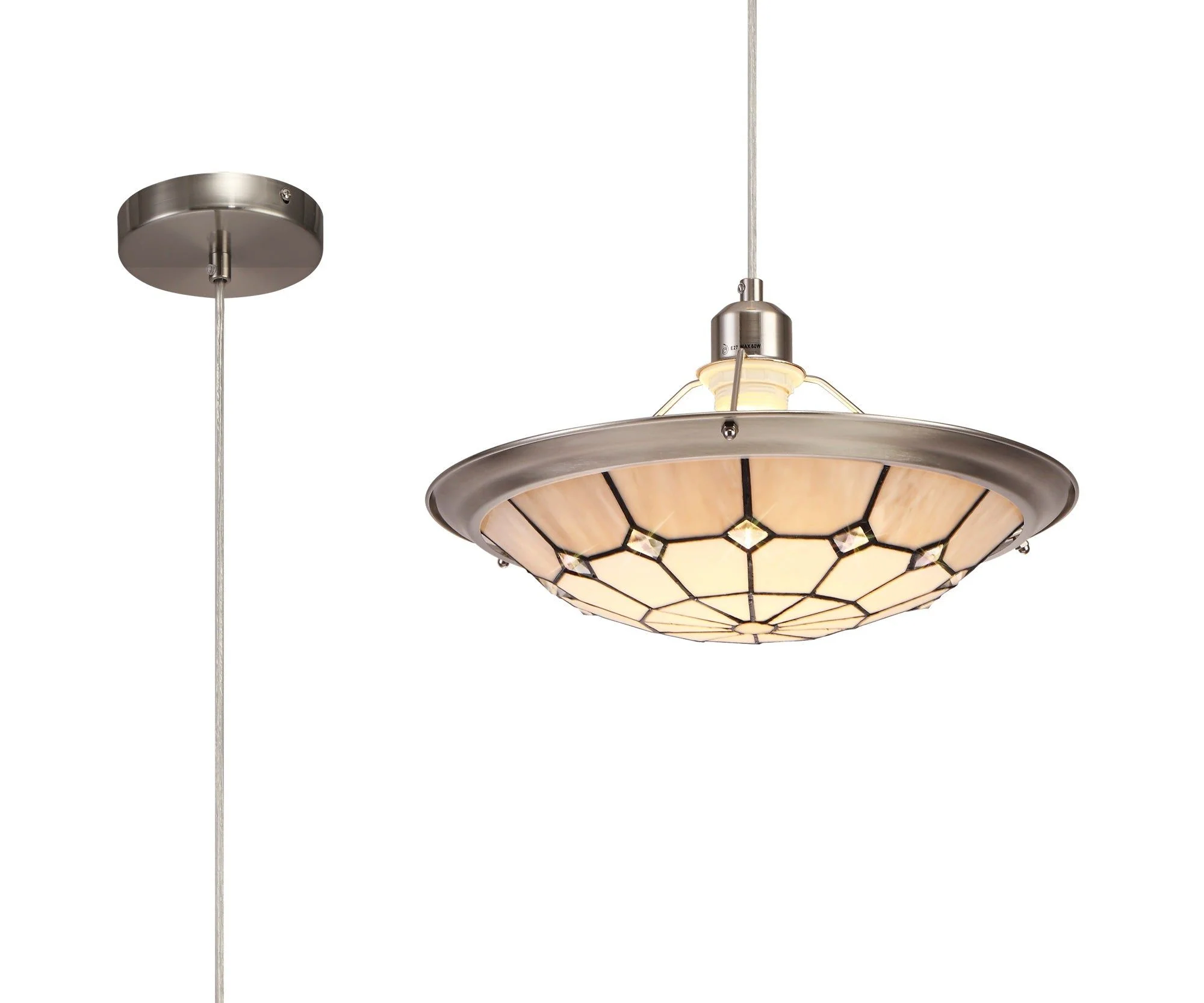 Spectra 1 Light Pendant E27 With 35cm Tiffany Shade, Beige, Green, Grey, Red, Rich, Blue - Image 3