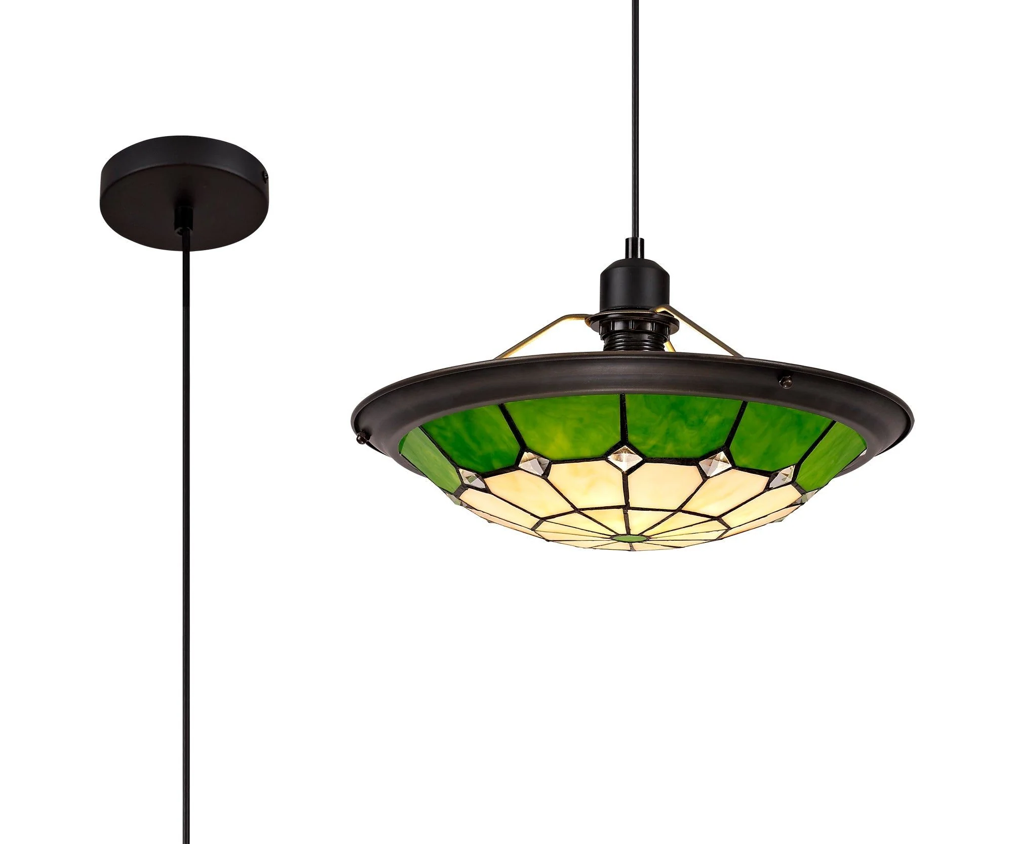 Spectra 1 Light Pendant E27 With 35cm Tiffany Shade, Beige, Green, Grey, Red, Rich, Blue - Image 4