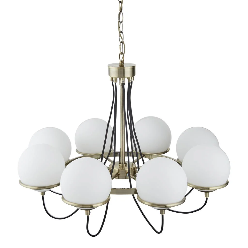 Sphere 5/8Lt Multi-Arm Pendant - Antique Brass Metal & Opal Glass - Image 3