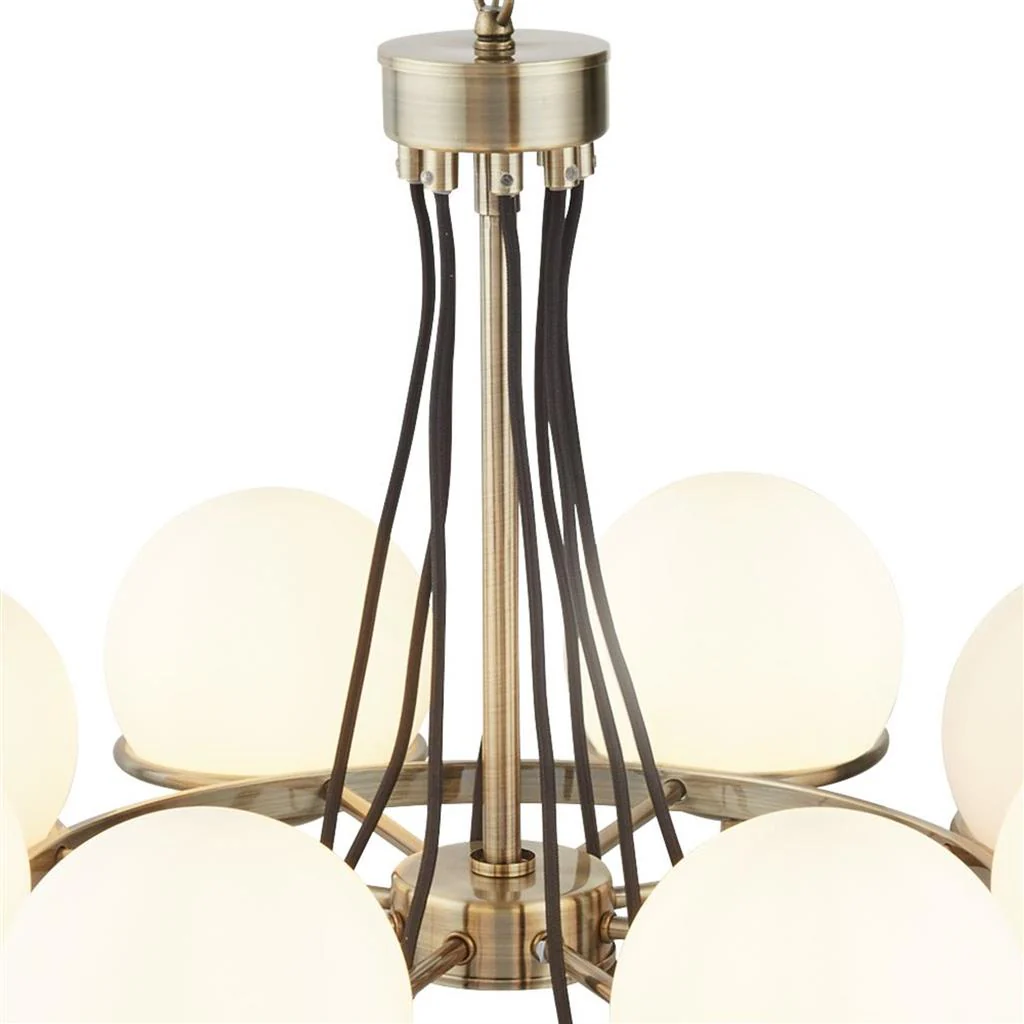 Sphere 5/8Lt Multi-Arm Pendant - Antique Brass Metal & Opal Glass - Image 4