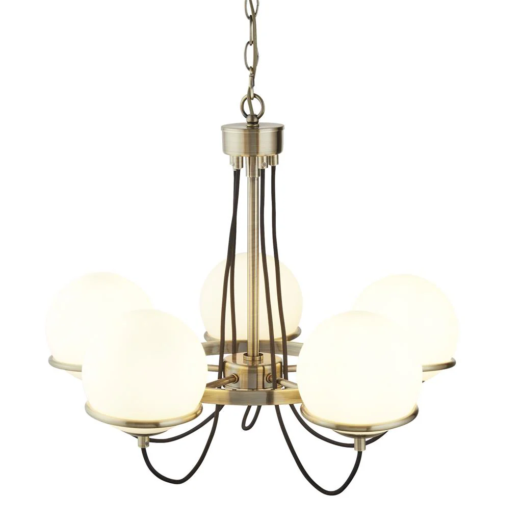 Sphere 5/8Lt Multi-Arm Pendant - Antique Brass Metal & Opal Glass - Image 6