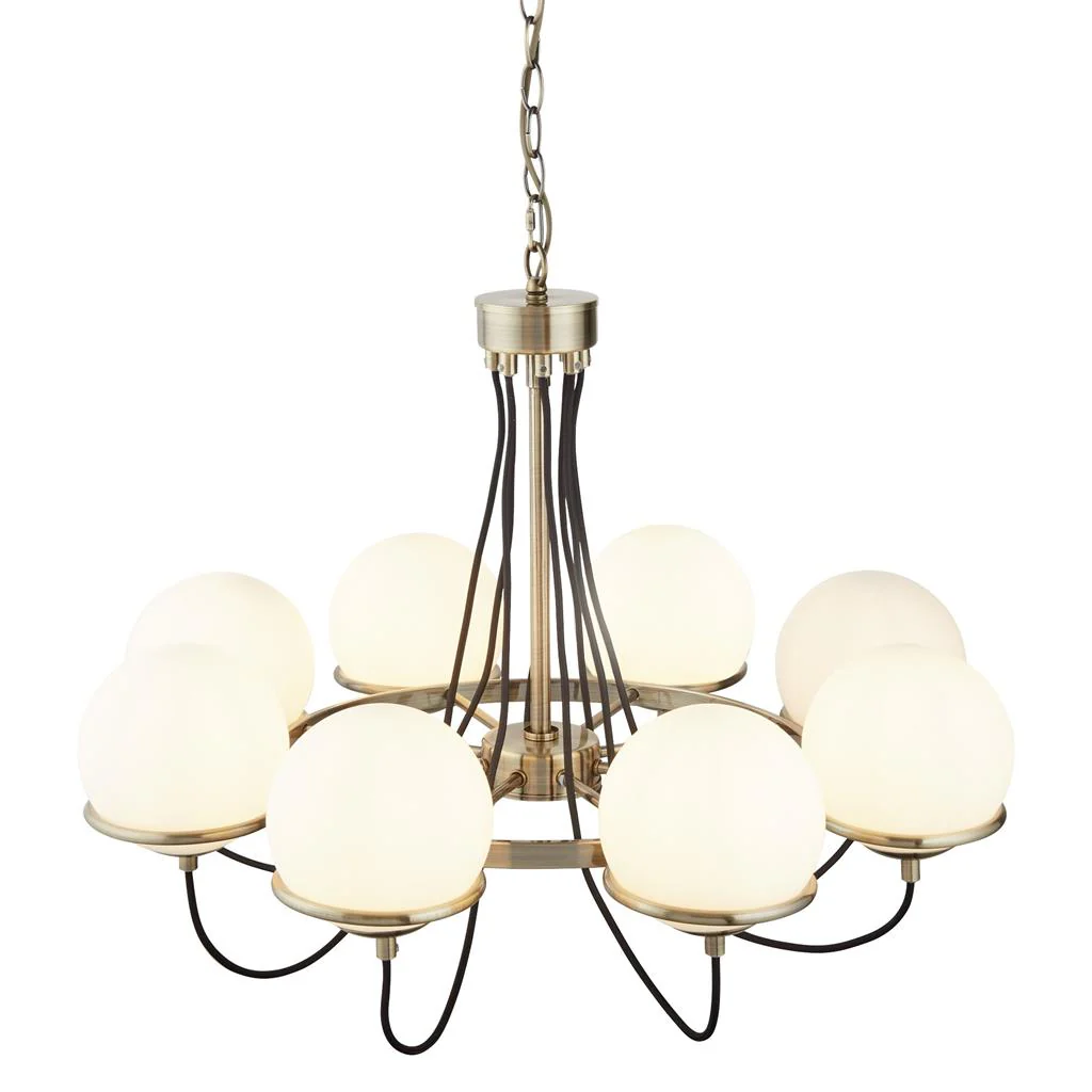 Sphere 5/8Lt Multi-Arm Pendant - Antique Brass Metal & Opal Glass - Image 7