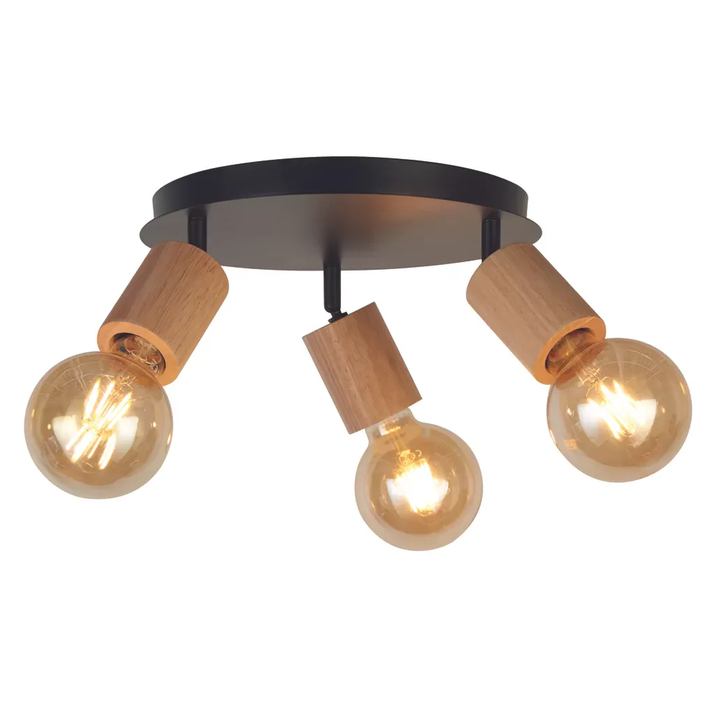 Spinny 3/4Lt Spotlight - Wood & Matt Black Metal - Image 2