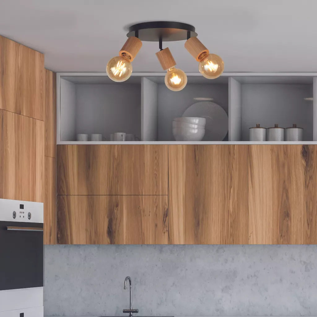 Spinny 3/4Lt Spotlight - Wood & Matt Black Metal - Image 4