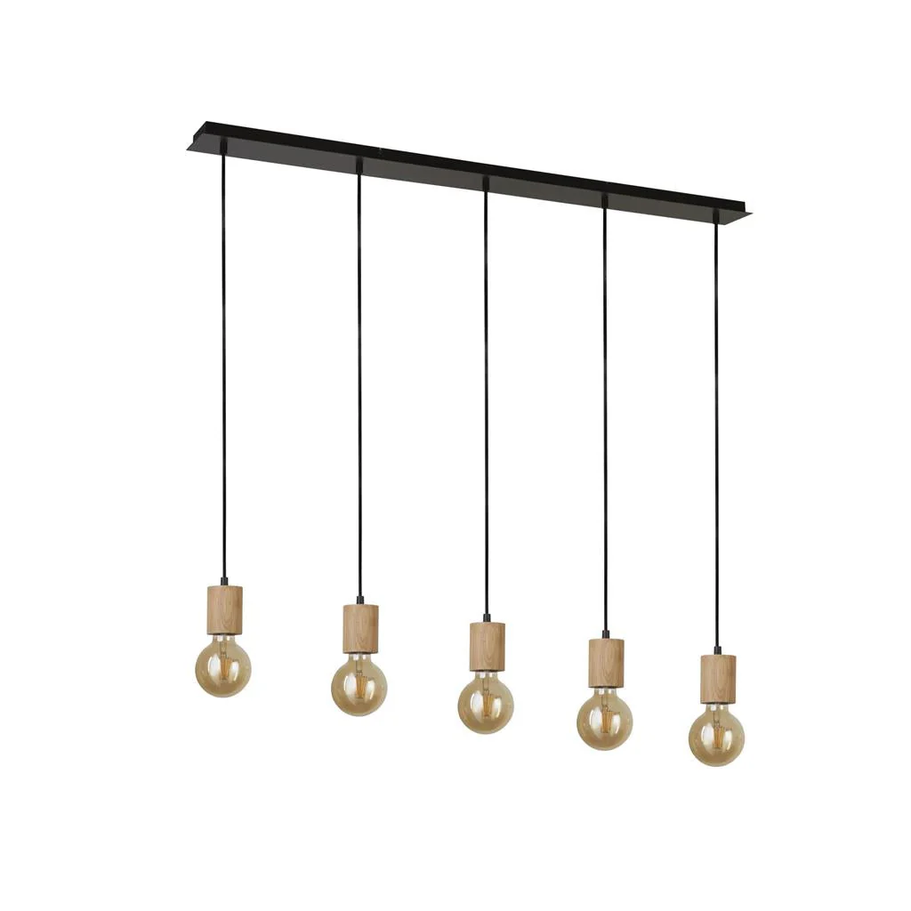 Spinny 5 Lt Bar Pendant - Wood & Matt Black Metal - Image 2