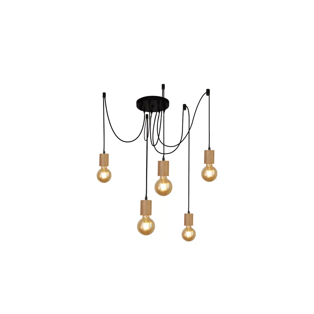 Spinny 5Lt Pendant - Wood & Matt Black Metal
